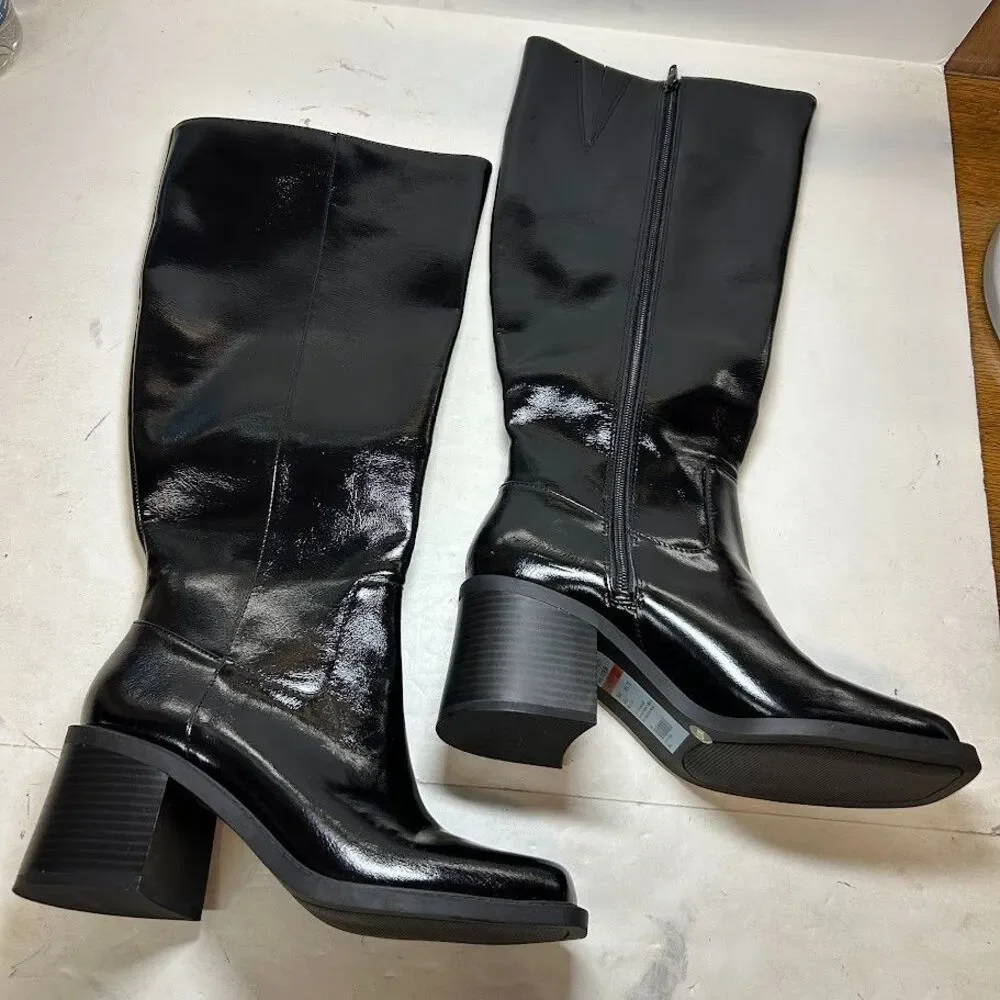 INC Womens 7 M Black Smooth Mariah Block Heel Knee High Boots DISPLAY RW6
